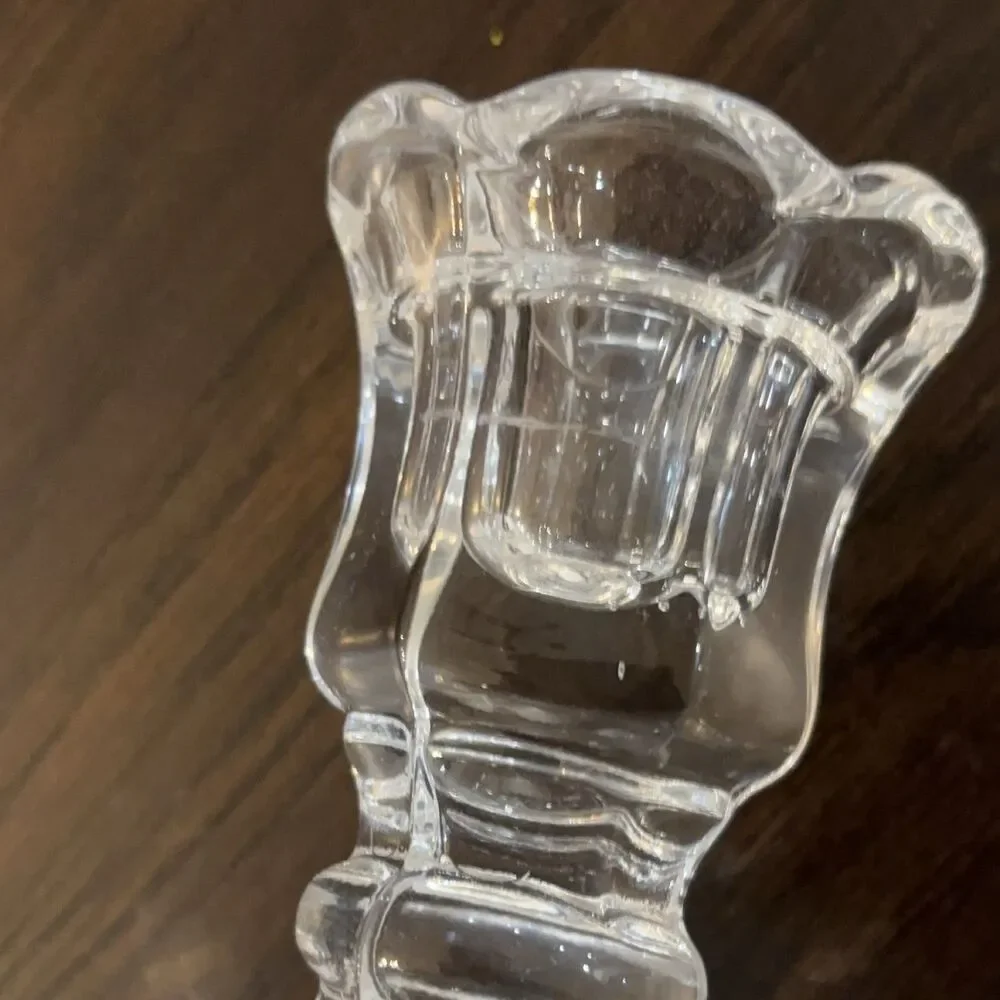 Setof 2  Clear Glass Hexagonal Taper Candle Holders 6